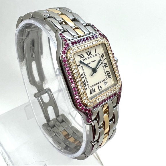 CARTIER PANTHERE 27mm 1 Row Gold 0.48TCW Diamonds & 0.77TCW Red Rubies Watch - Picture 5 of 5